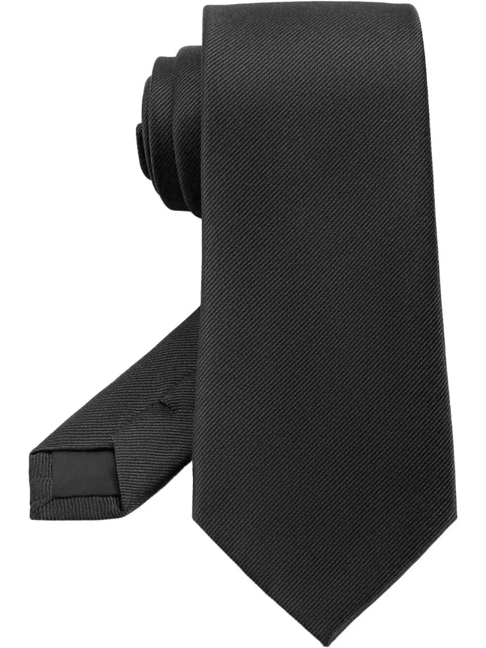 Men's Solid Black Twill Diagonal Textured Silk Formal Necktie For Business Dress